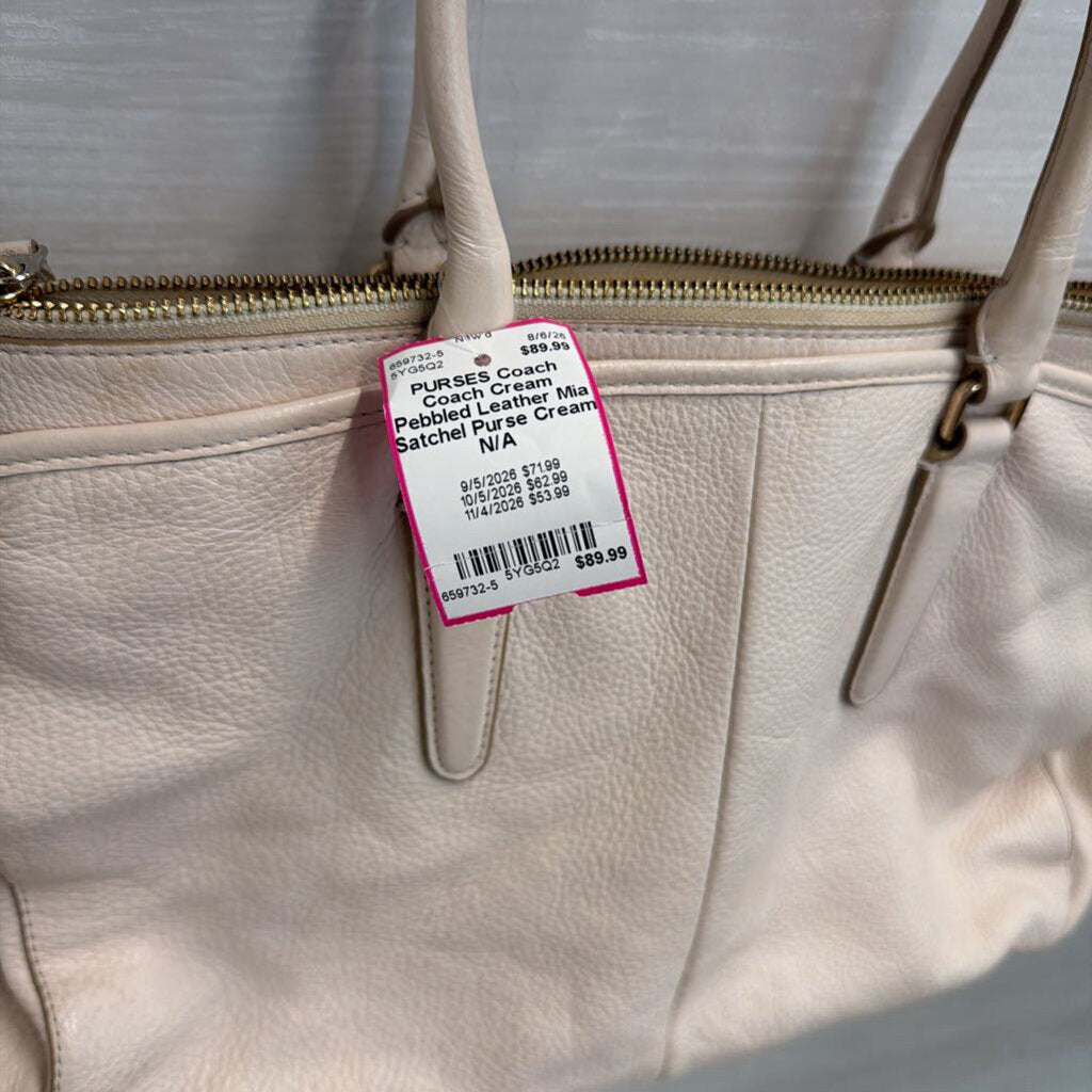 Coach Cream Pebbled Leather Mia Satchel Purse