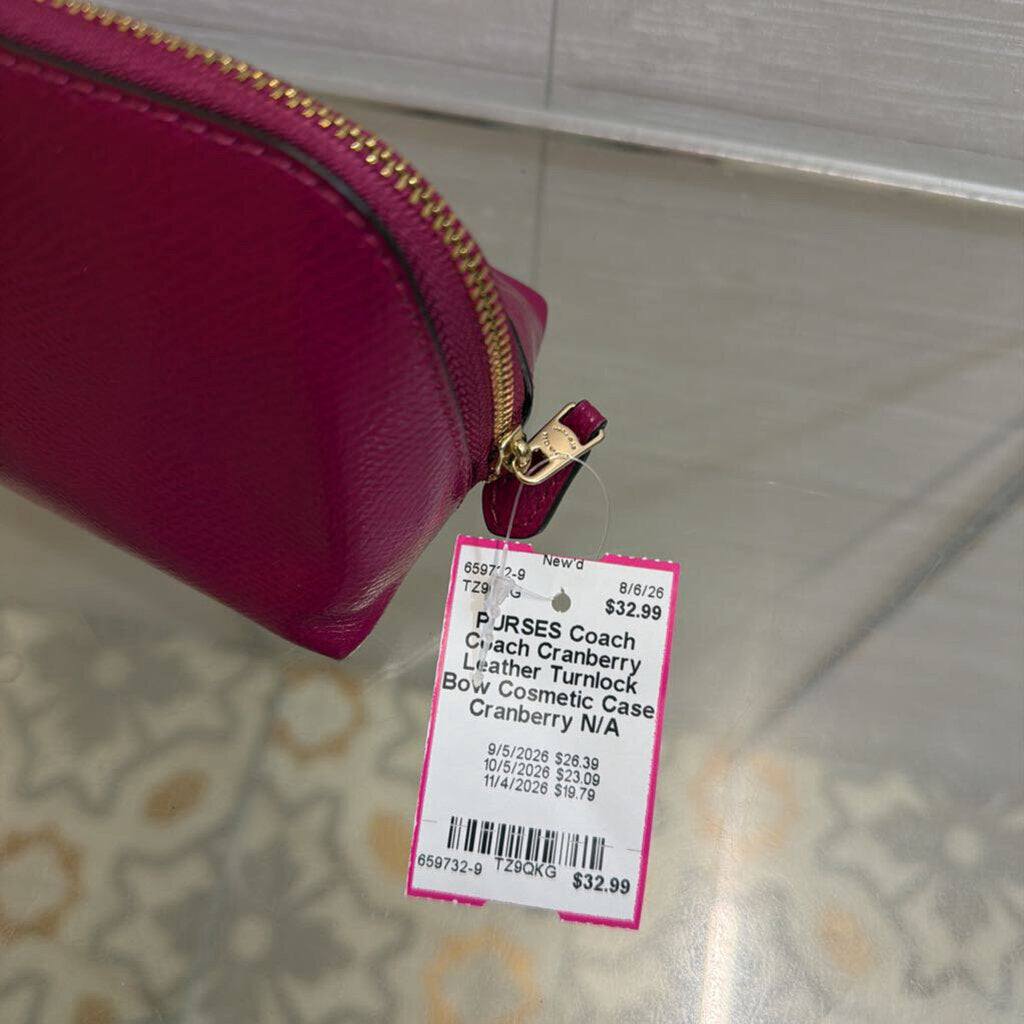 Coach Cranberry Leather Turnlock Bow Cosmetic Case