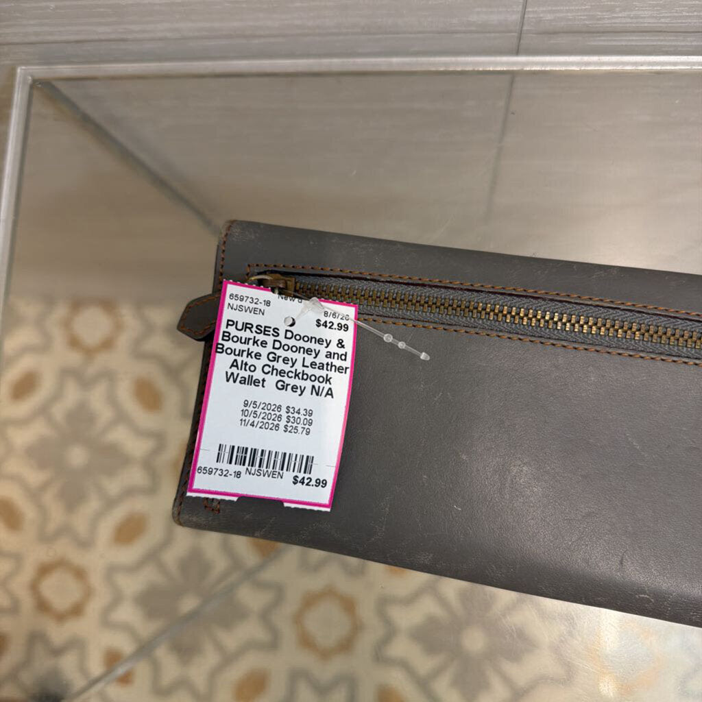 Dooney and Bourke Grey Leather Alto Checkbook Wallet