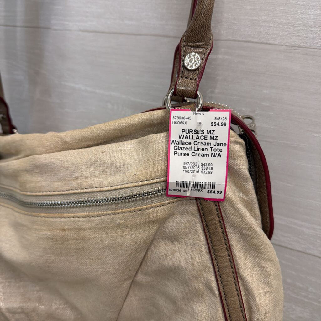 MZ Wallace Cream Jane Glazed Linen Tote Purse