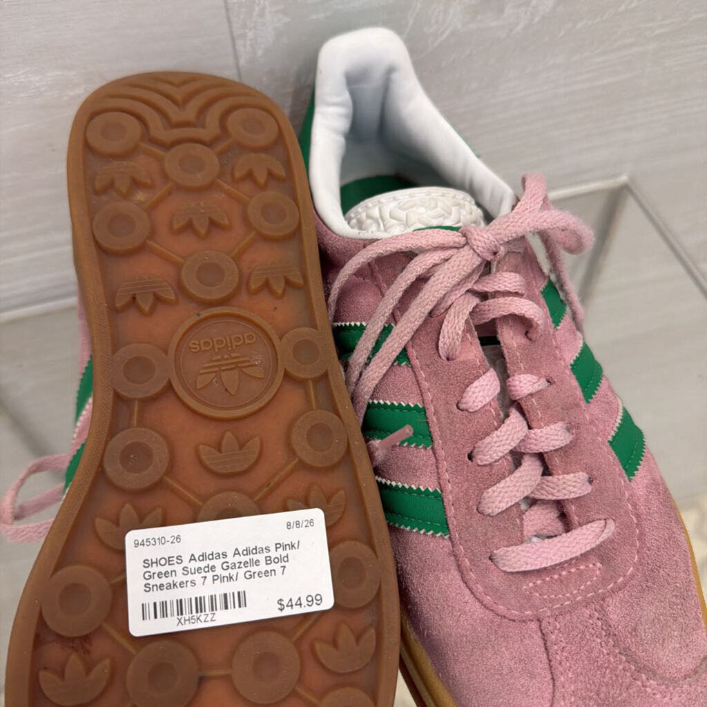 Adidas Pink/ Green Suede Gazelle Bold Sneakers 7
