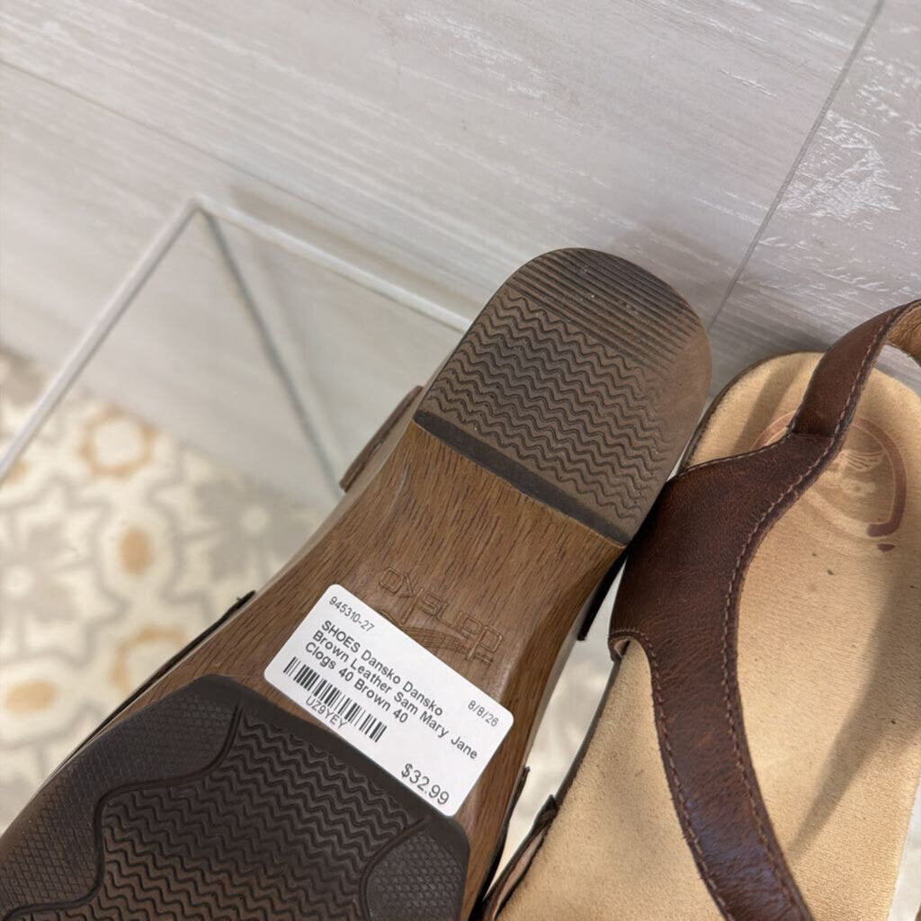 Dansko Brown Leather Sam Mary Jane Clogs 40