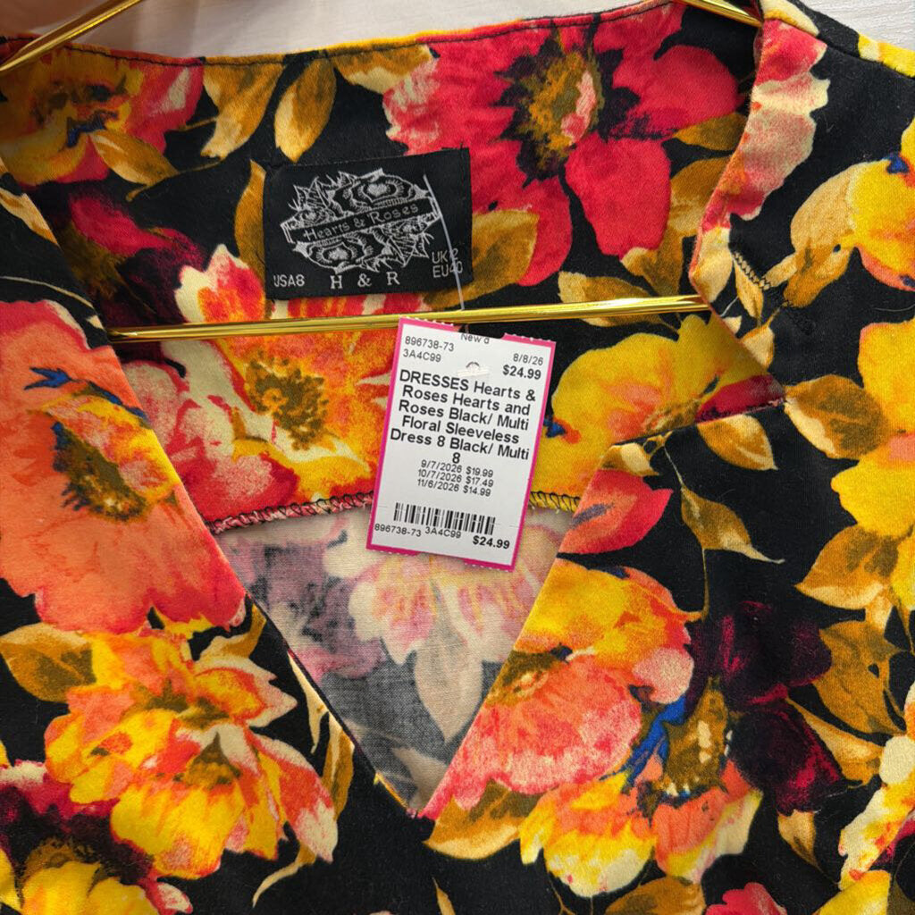 Hearts and Roses Black/ Multi Floral Sleeveless Dress 8