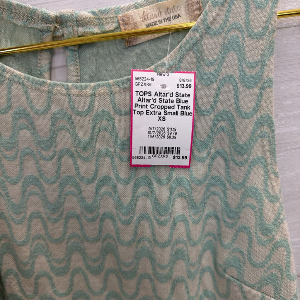 Altar'd State Blue Print Cropped Tank Top Extra Small