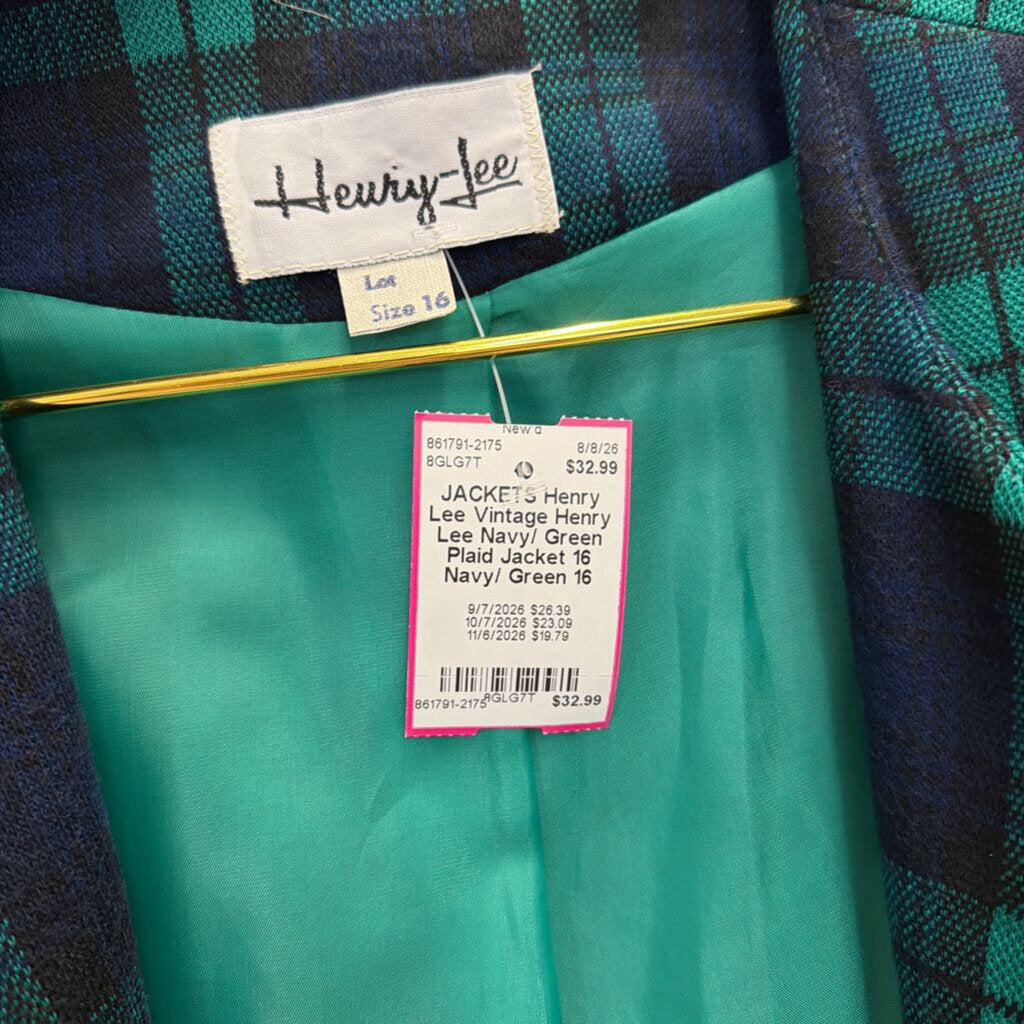Vintage Henry Lee Navy/ Green Plaid Jacket 16