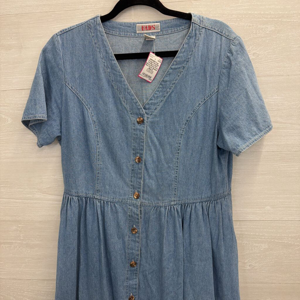 Vintage Fads Blue Chambray Short Sleeve Button Front Maxi Dress Medium