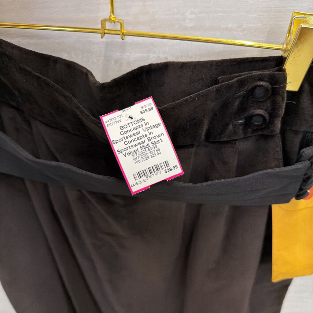 Vintage Concepts In Sportswear Brown Velvet Midi Skirt Small