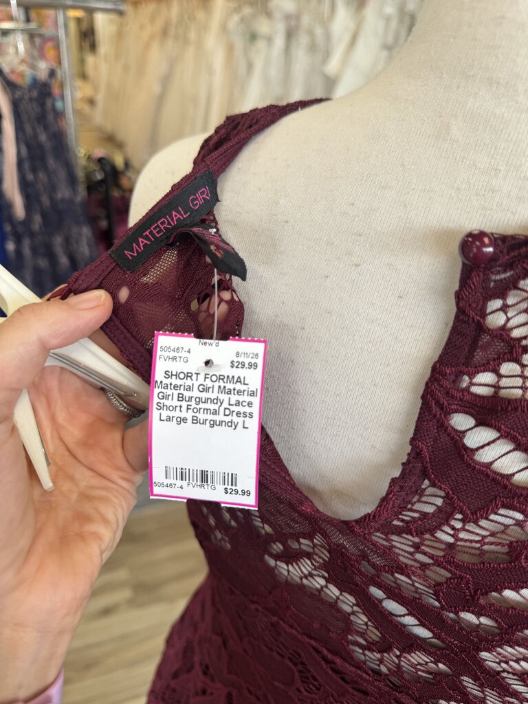 Material Girl Burgundy Lace Short Formal Dress Large