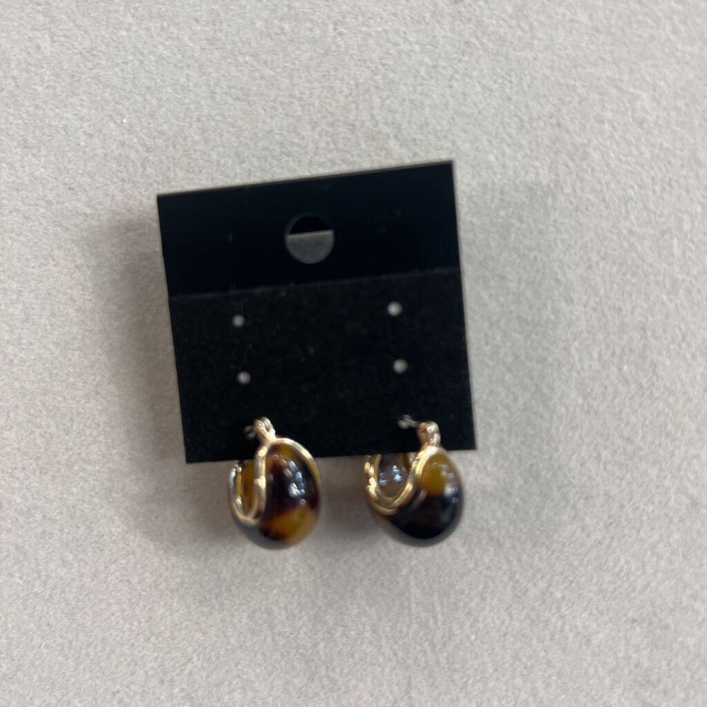 Gold/ Brown Huggie Hoop Earrings