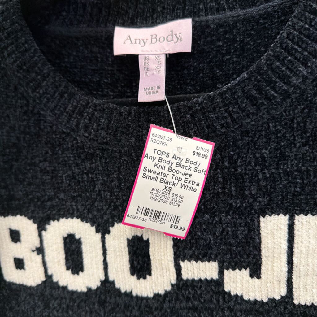 Any Body Black Soft Knit Boo-Jee Sweater Top Extra Small