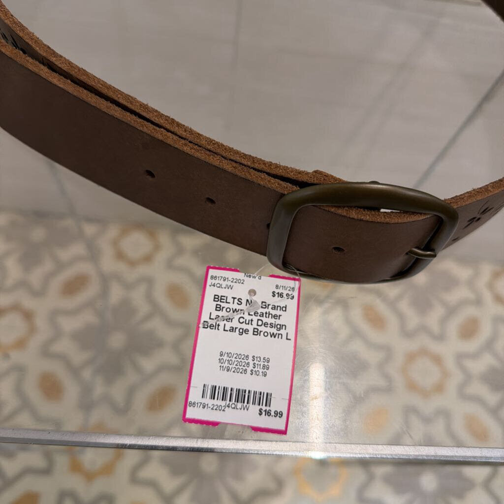 Brown Leather Laser Cut Design Belt Large