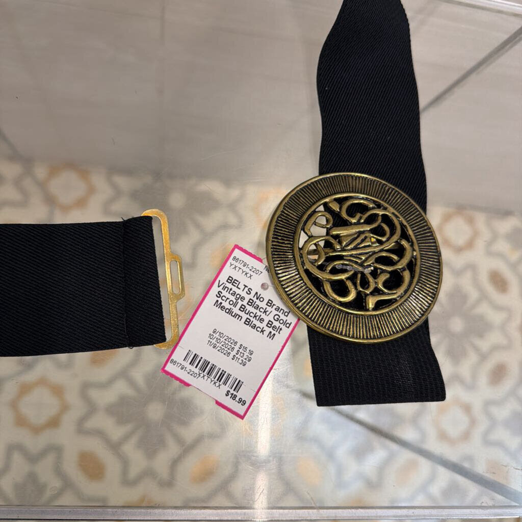 Vintage Black/ Gold Scroll Buckle Belt Medium