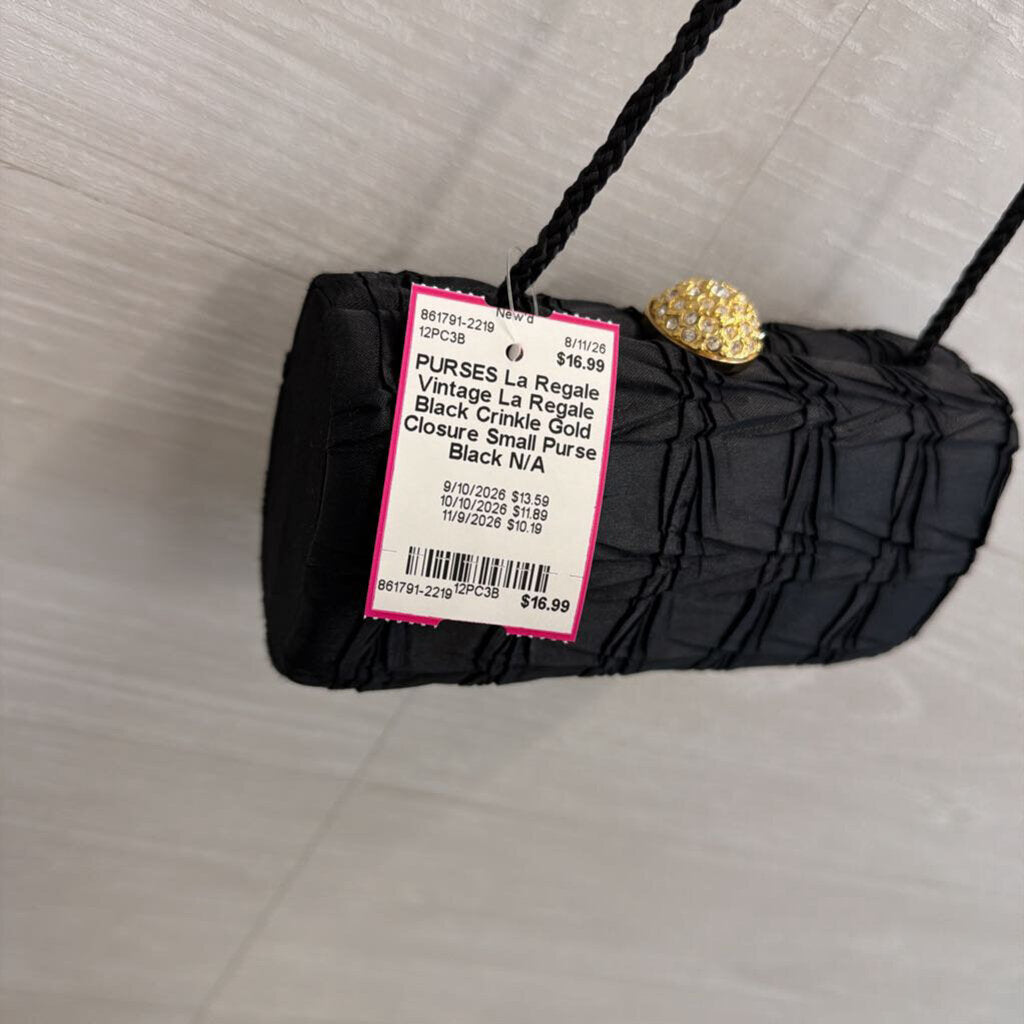 Vintage La Regale Black Crinkle Gold Closure Small Purse