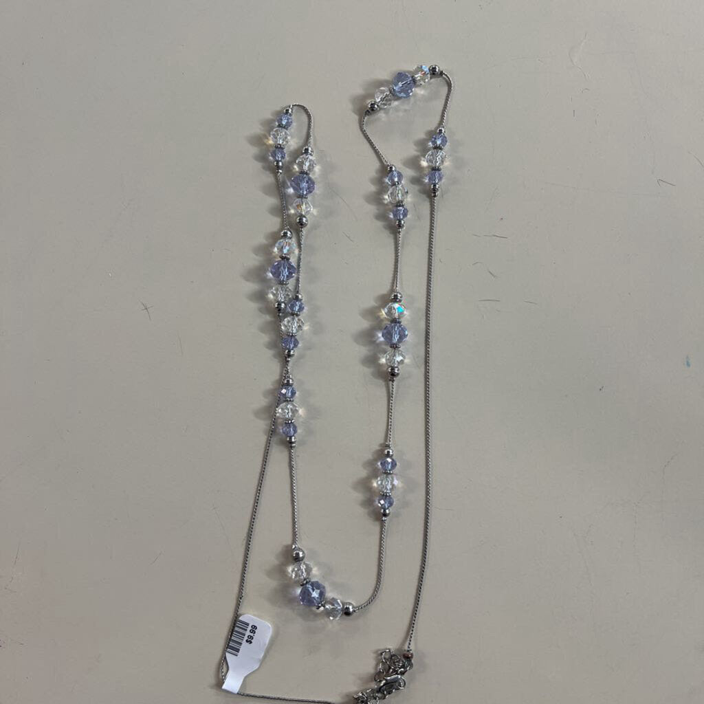 Silver/ Purple Crystal Long Necklace
