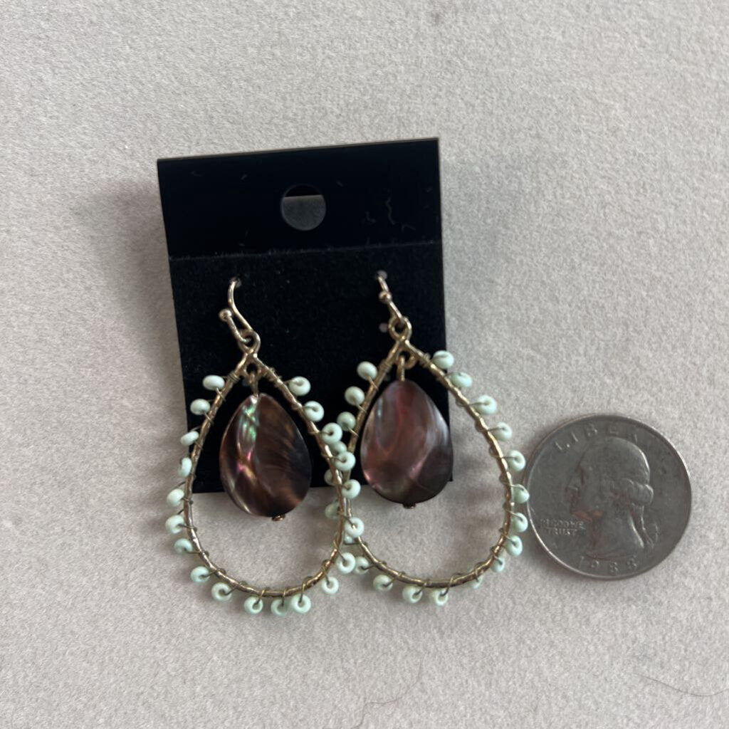 Blue/ Brown Beaded Drop Earrings