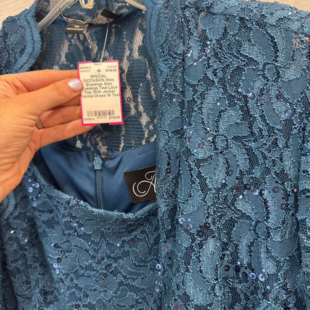 Alex Evenings Teal Lace Top With Jacket Formal Dress 14