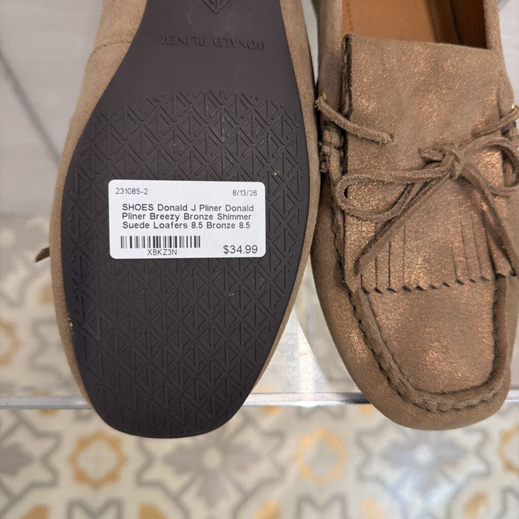 Donald Pliner Breezy Bronze Shimmer Suede Loafers 8.5