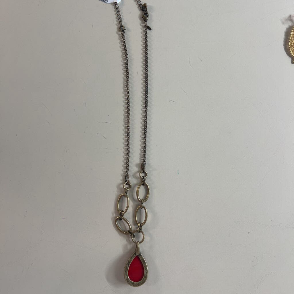 Gold/ Red Stone Pendant Necklace
