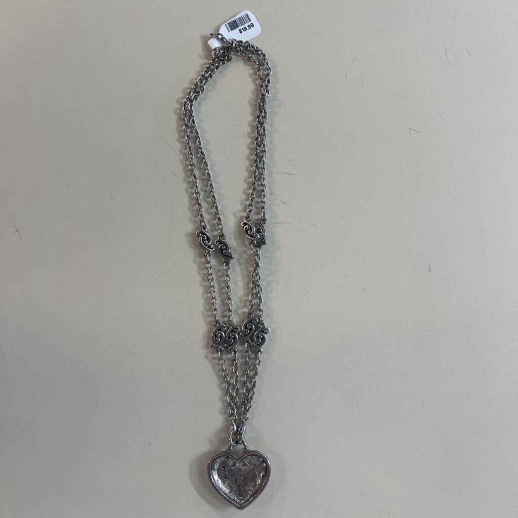 Silver Swirl Heart Layered Necklace