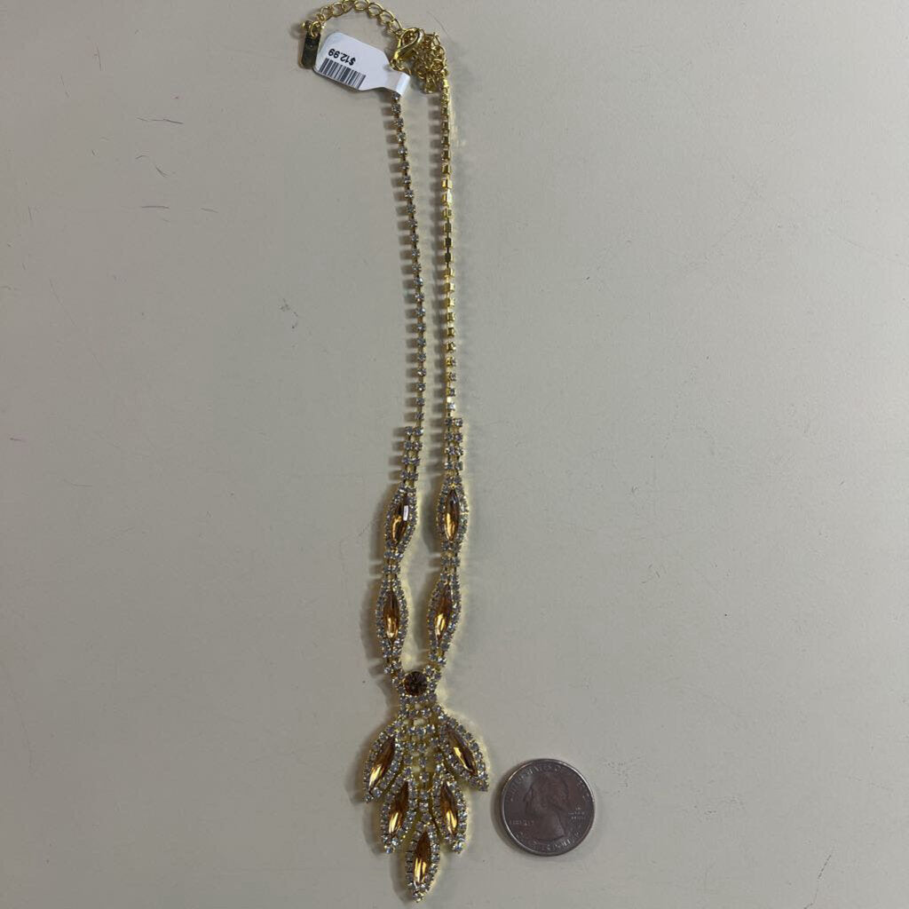 Gold/ Yellow Stone Rhinestone Necklace