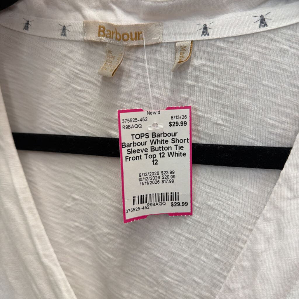 Barbour White Short Sleeve Button Tie Front Top 12