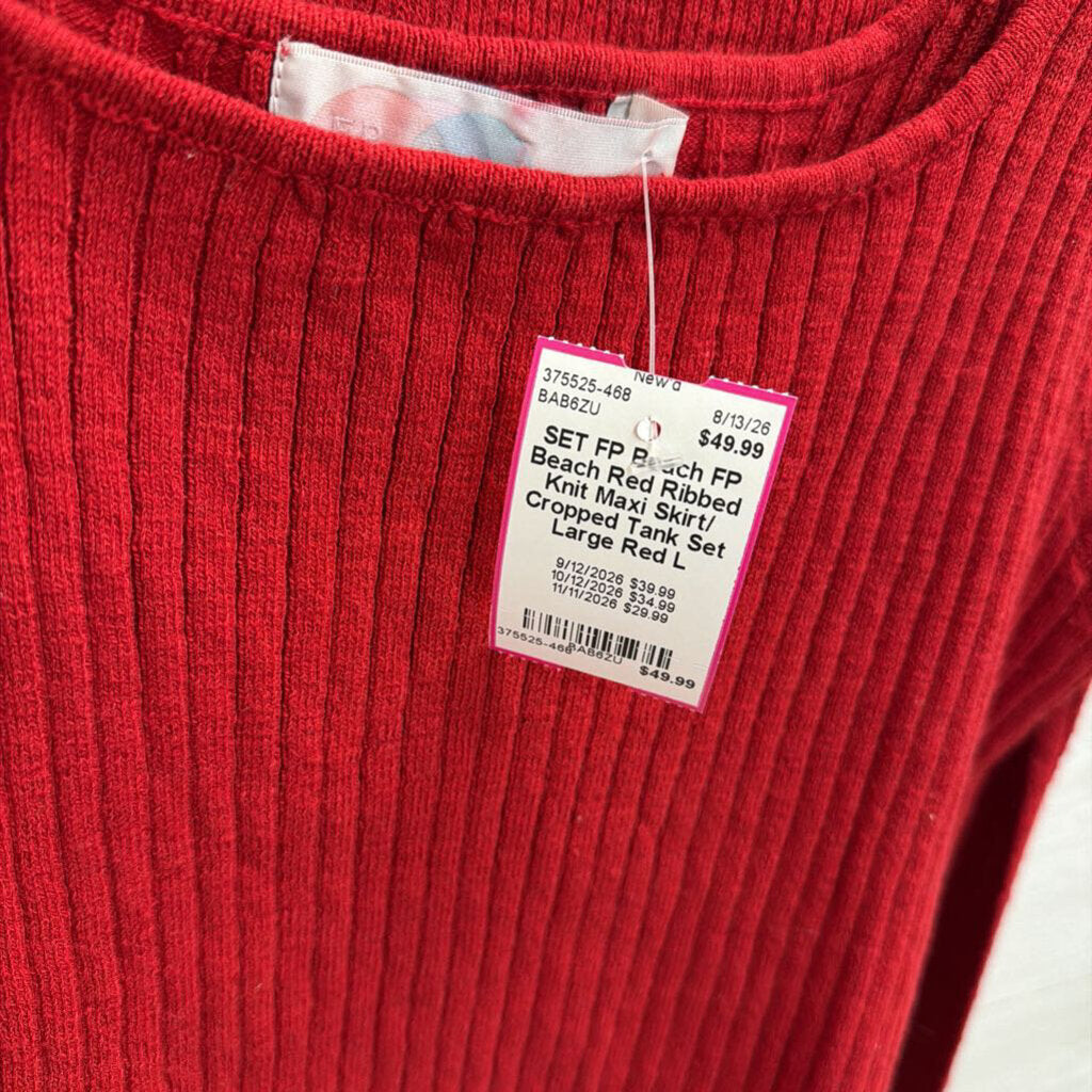 FP Beach Red Ribbed Knit Maxi Skirt/ Cropped Tank Set Large