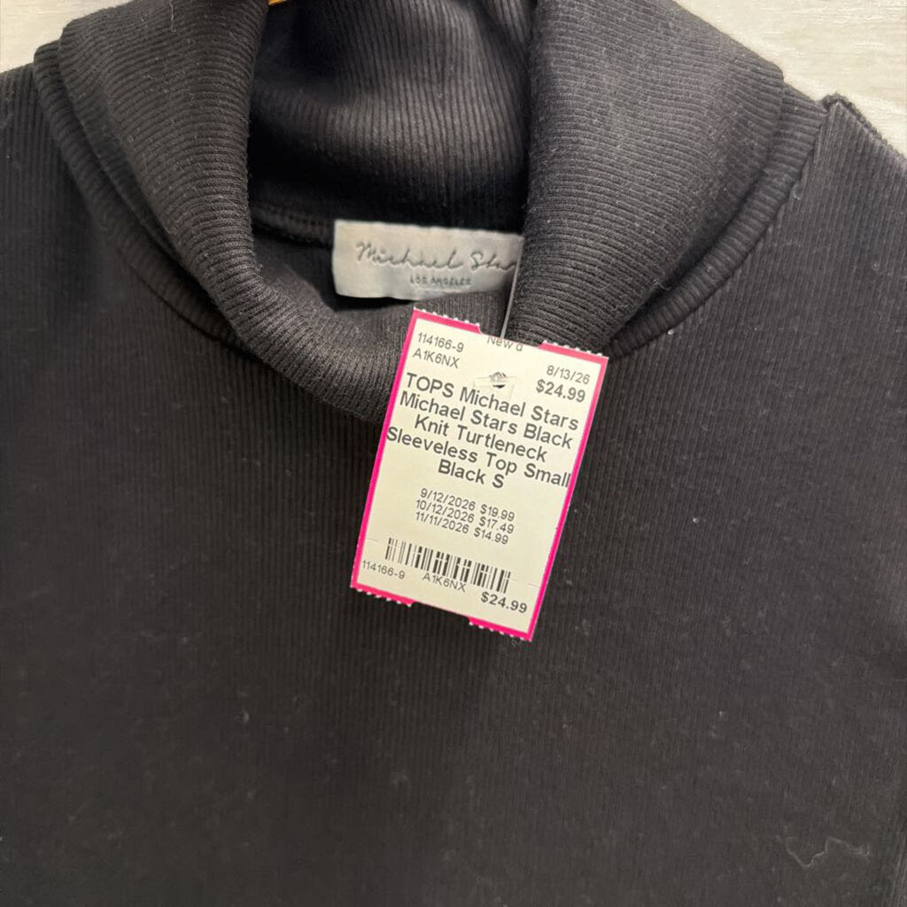 Michael Stars Black Knit Turtleneck Sleeveless Top Small