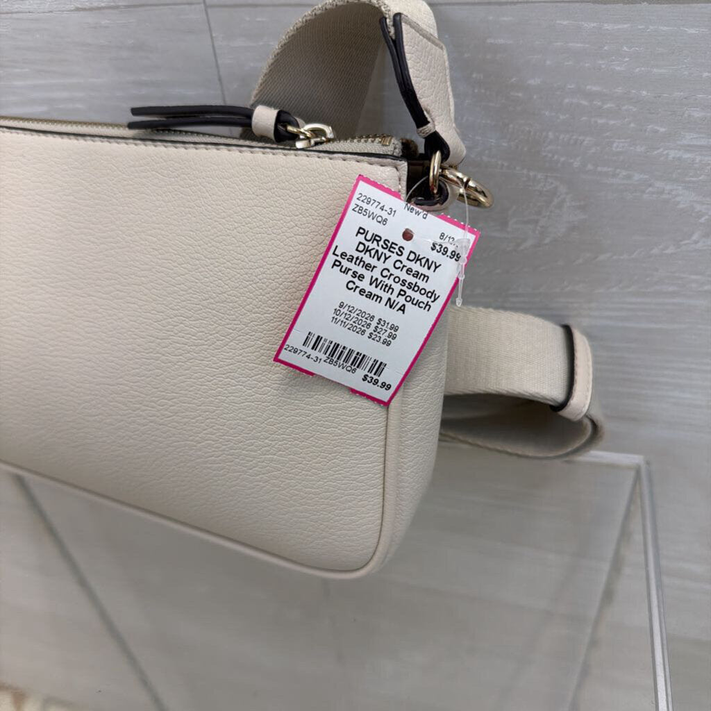 DKNY Cream Leather Crossbody Purse With Pouch