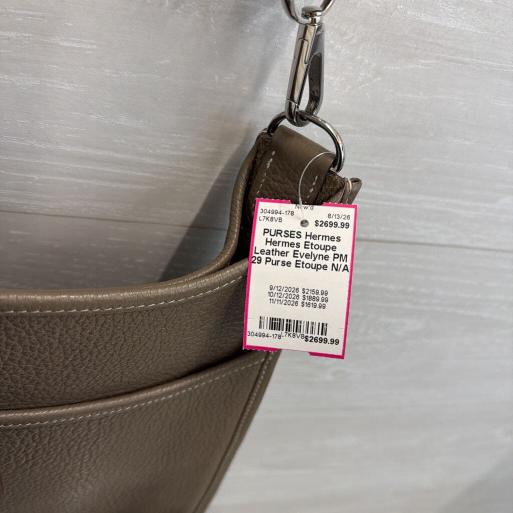 Hermes Etoupe Leather Evelyne PM 29 Purse