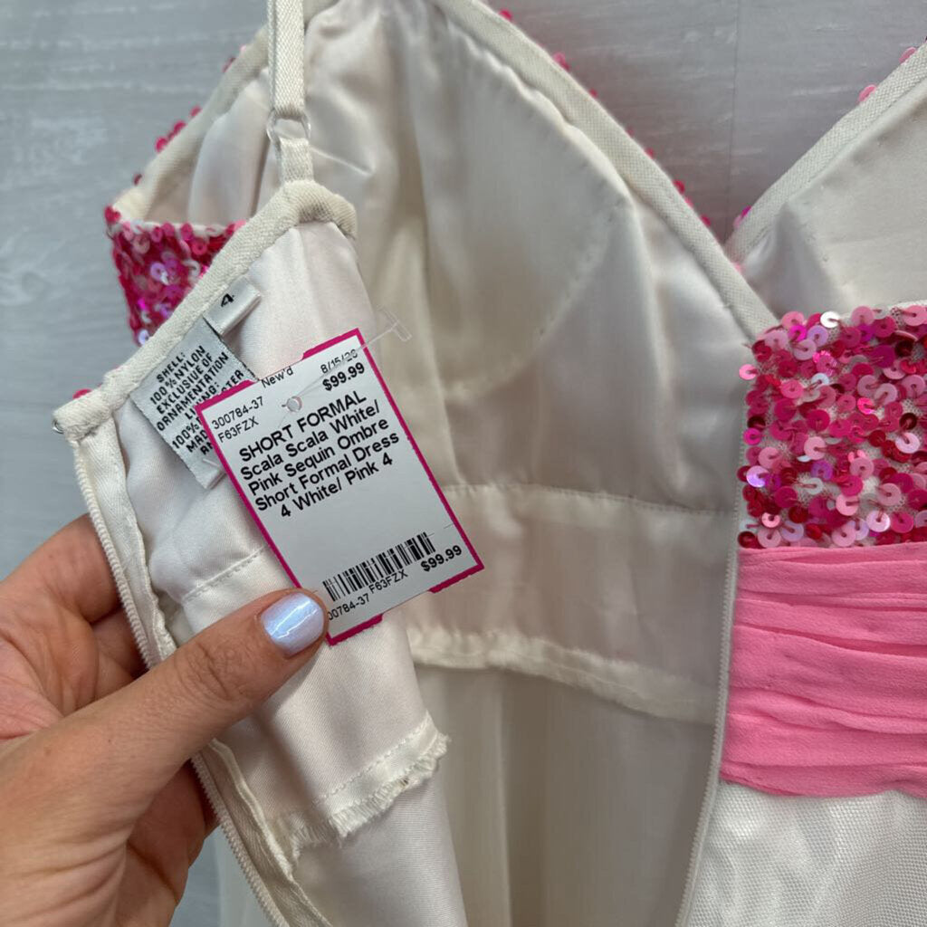 Scala White/ Pink Sequin Ombre Short Formal Dress 4