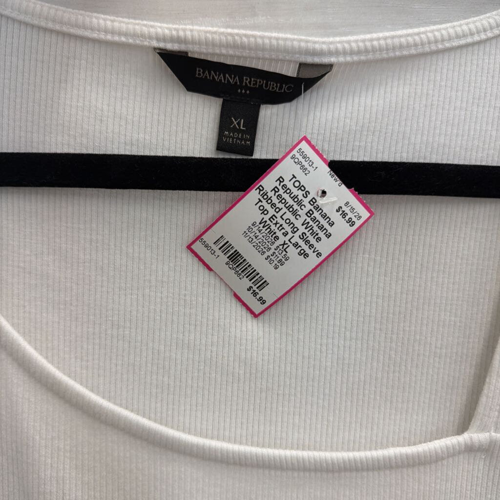 Banana Republic White Ribbed Long Sleeve Top Extra Large