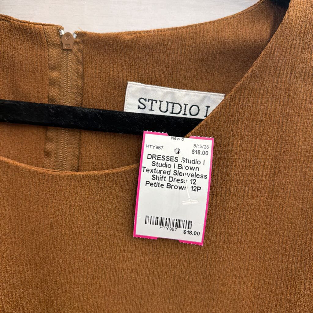 Studio I Brown Textured Sleeveless Shift Dress 12 Petite