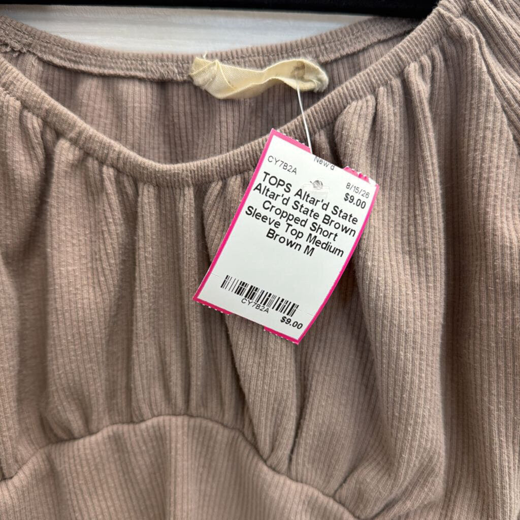 Altar'd State Brown Cropped Short Sleeve Top Medium
