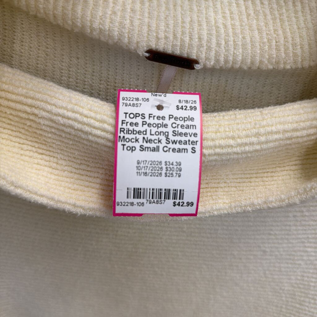 Free People Cream Ribbed Long Sleeve Mock Neck Sweater Top Small