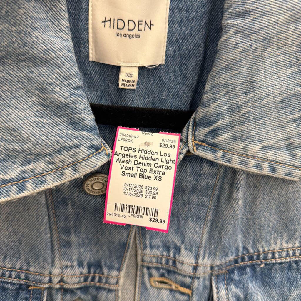 Hidden Light Wash Denim Cargo Vest Top Extra Small