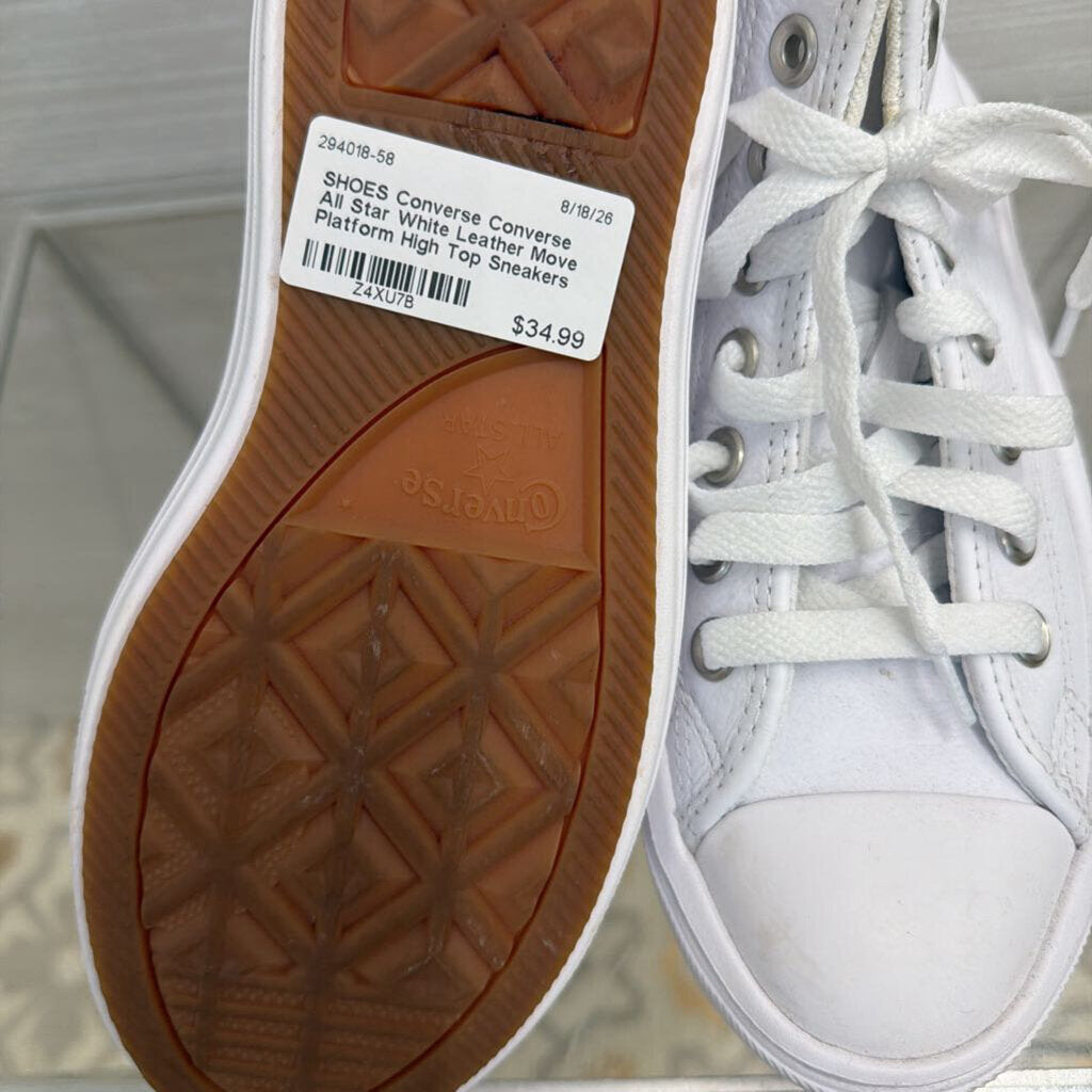 Converse All Star White Leather Move Platform High Top Sneakers 5.5