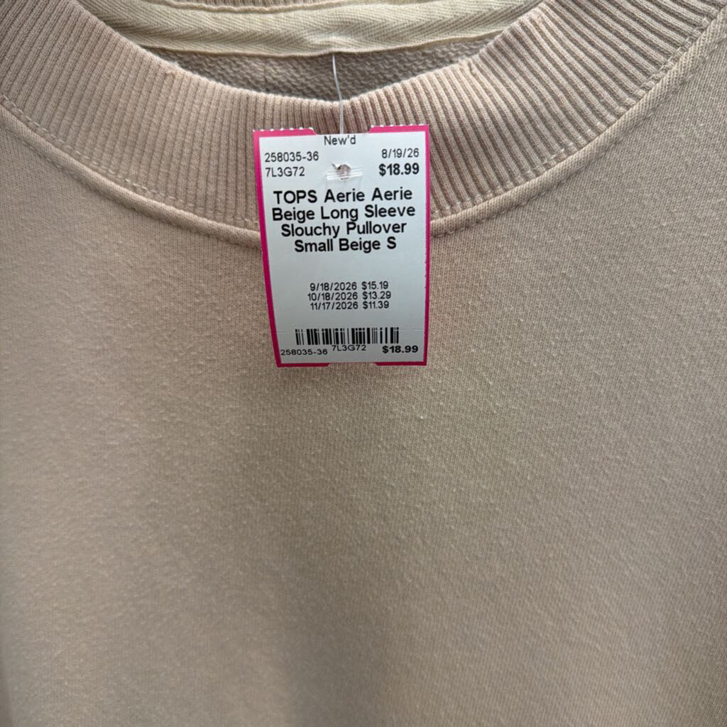 Aerie Beige Long Sleeve Slouchy Pullover Small