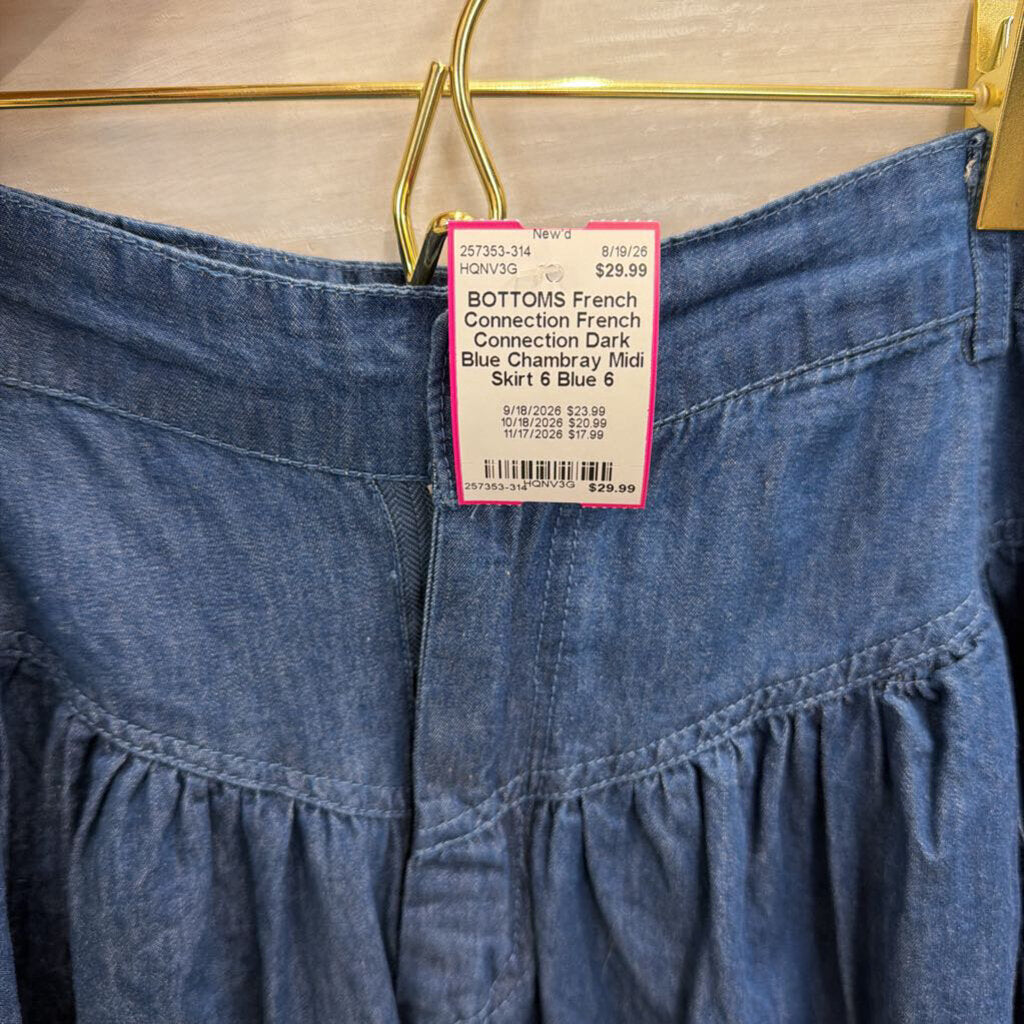 French Connection Dark Blue Chambray Midi Skirt 6