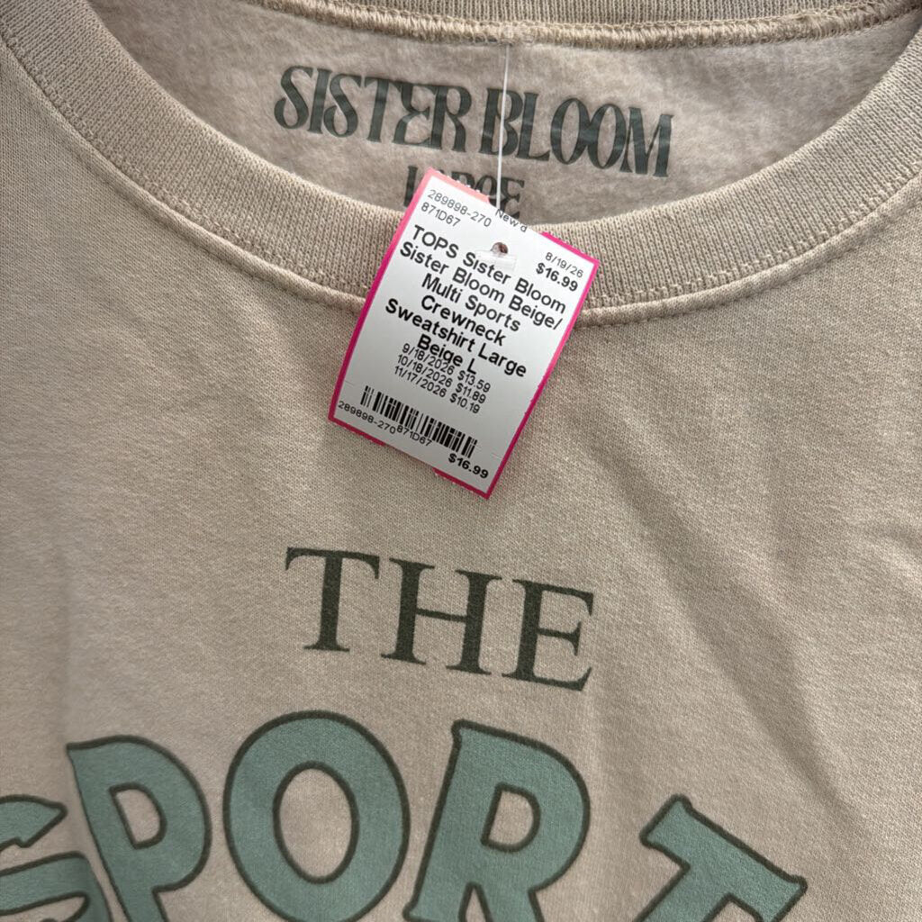 Sister Bloom Beige/ Multi Sports Crewneck Sweatshirt Large