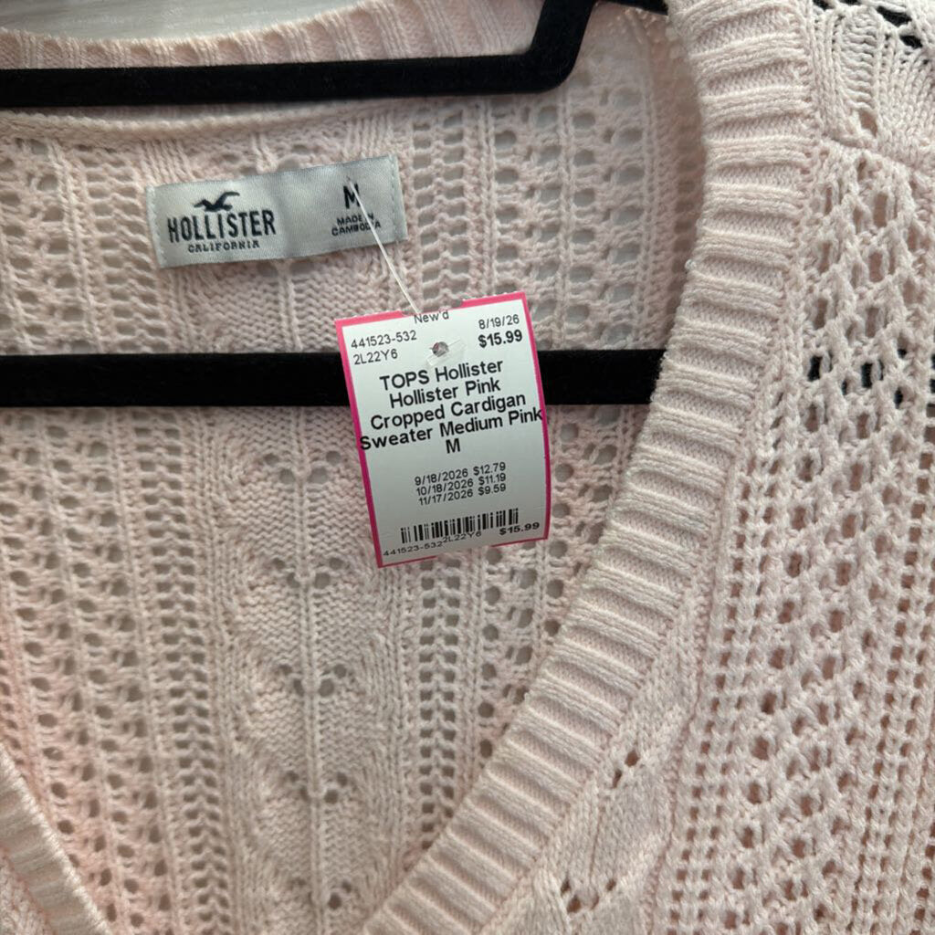 Hollister Pink Cropped Cardigan Sweater Medium