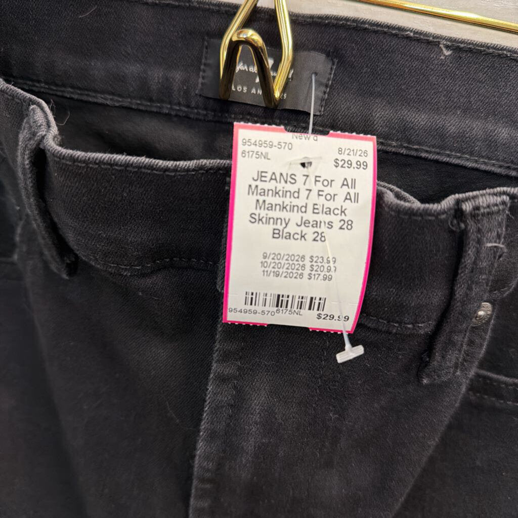 7 For All Mankind Black Skinny Jeans 28