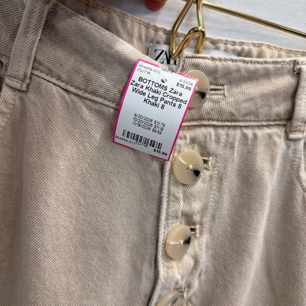 Zara Khaki Cropped Wide Leg Pants 8