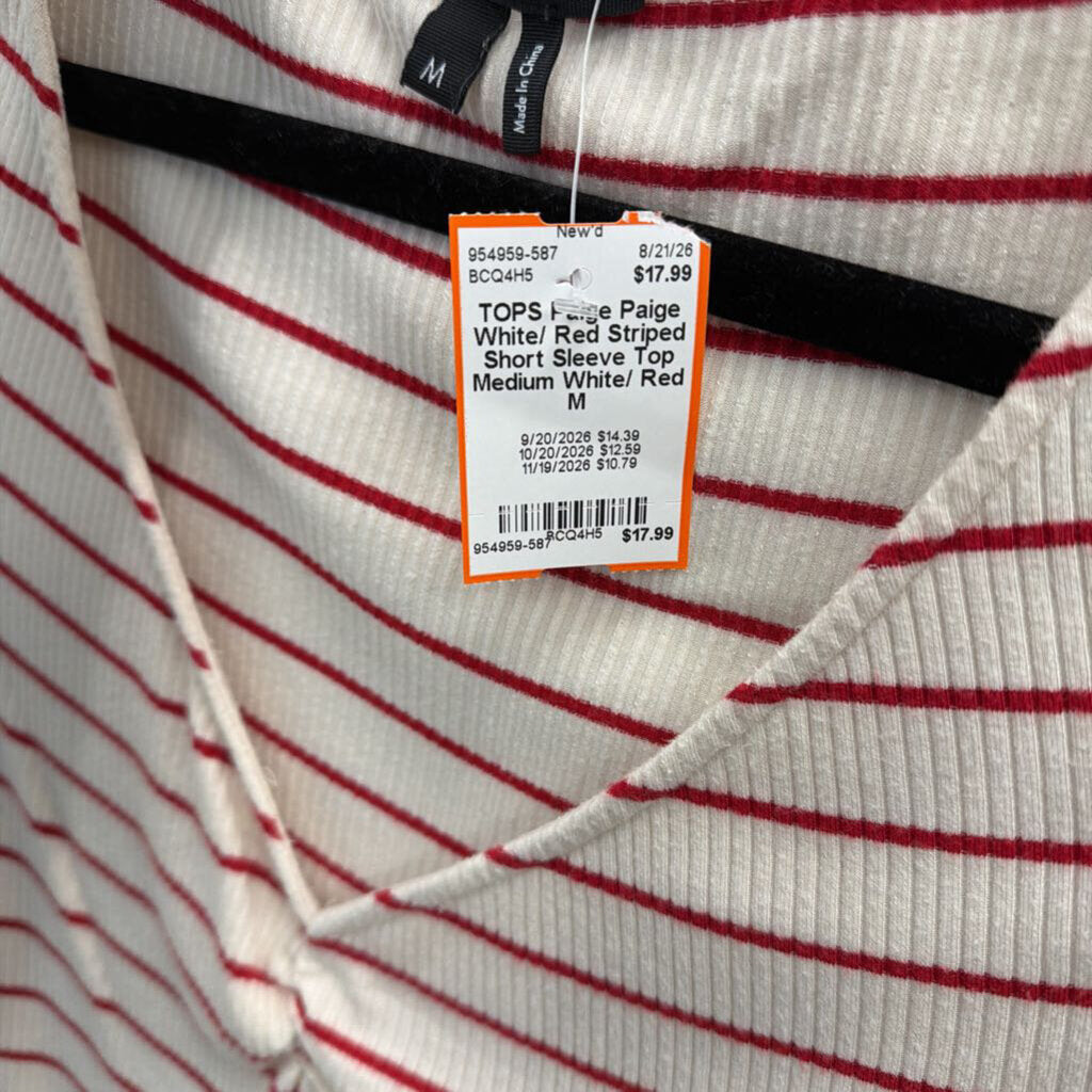 Paige White/ Red Striped Short Sleeve Top Medium