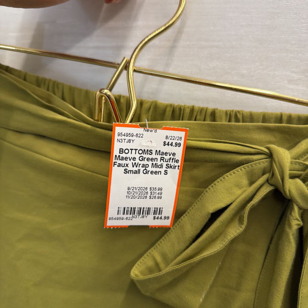 Maeve Green Ruffle Faux Wrap Midi Skirt Small