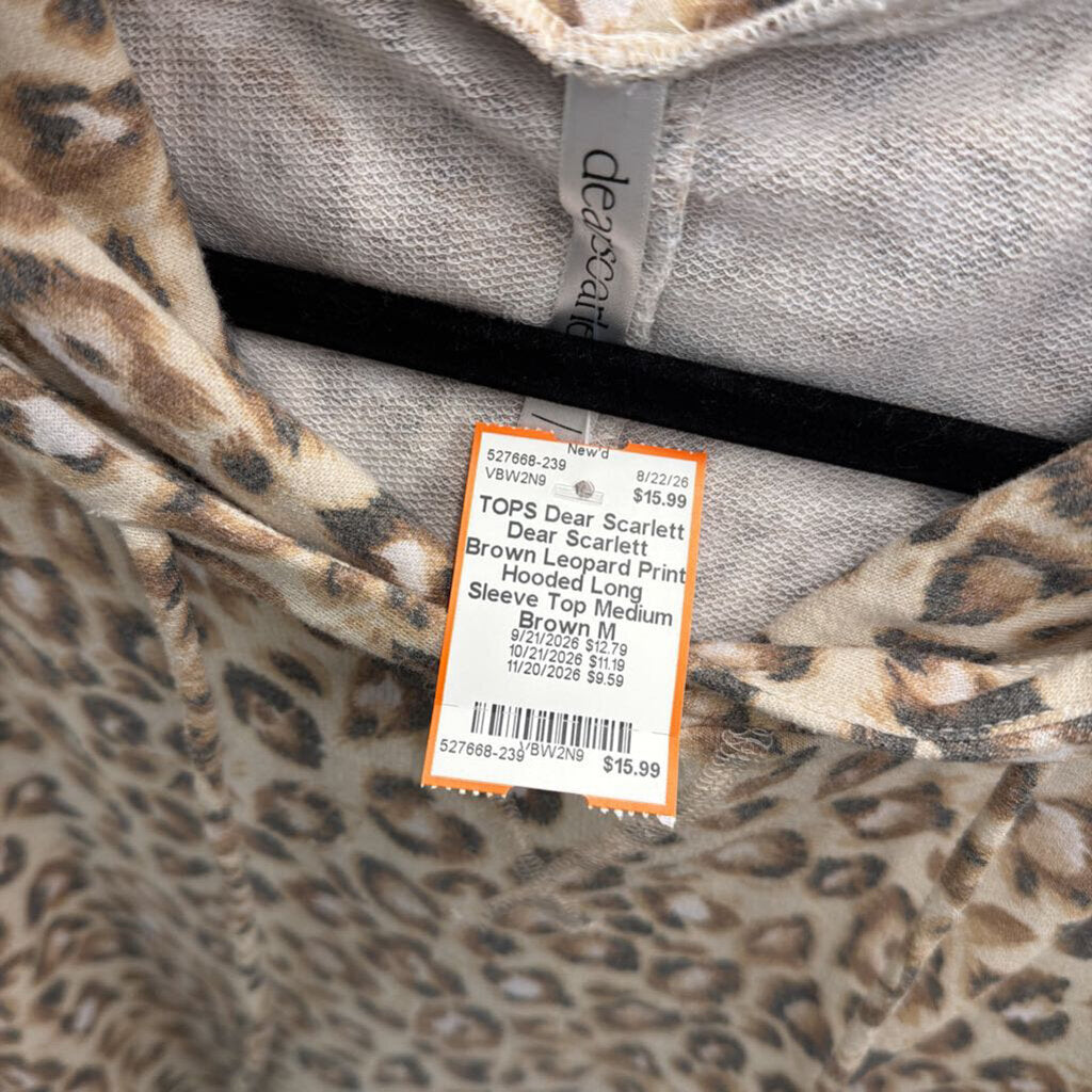 Dear Scarlett Brown Leopard Print Hooded Long Sleeve Top Medium
