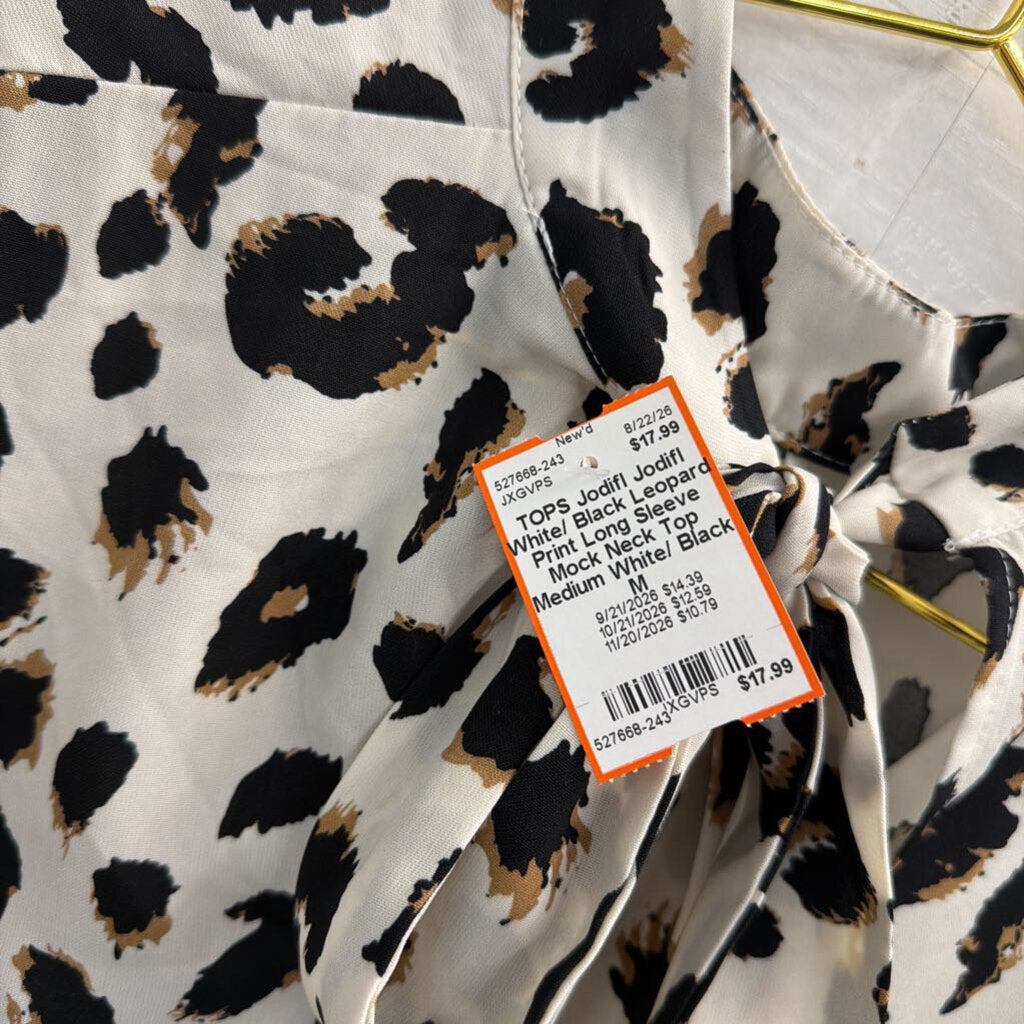 Jodifl White/ Black Leopard Print Long Sleeve Mock Neck Top Medium