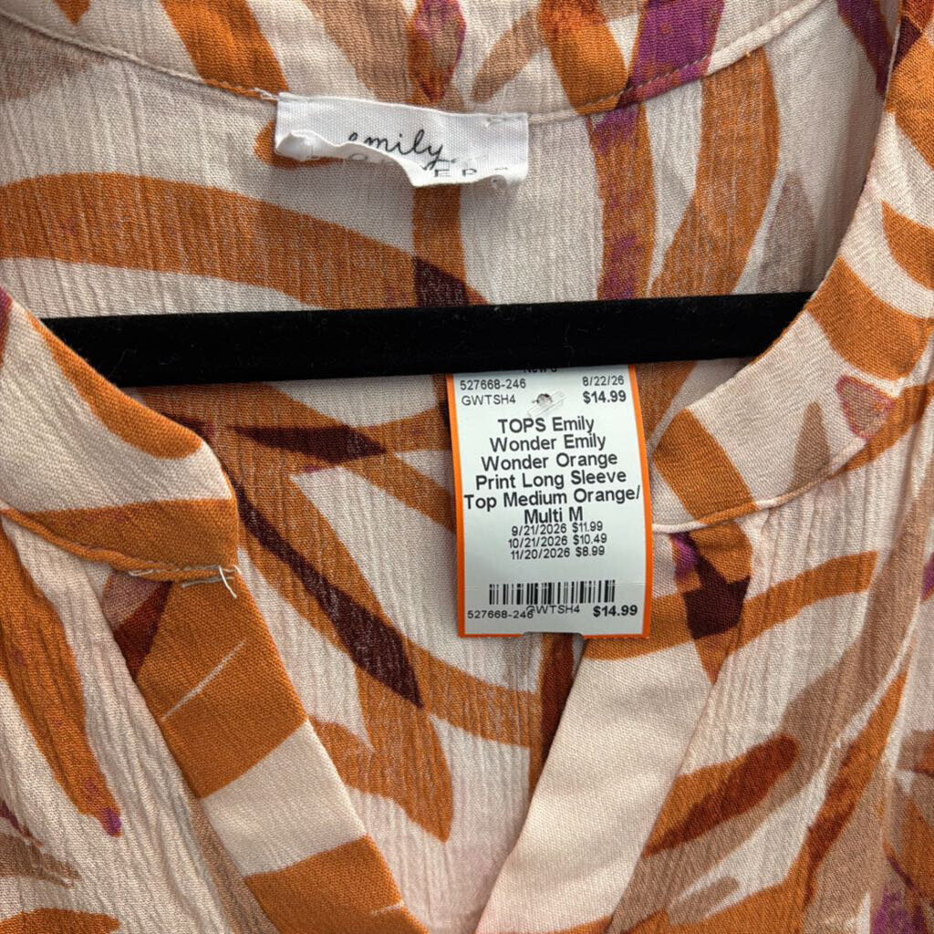Emily Wonder Orange Print Long Sleeve Top Medium