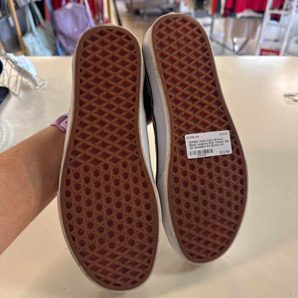 Vans Brown/ Black Leopard Print Classic Slip On Sneakers 9.5