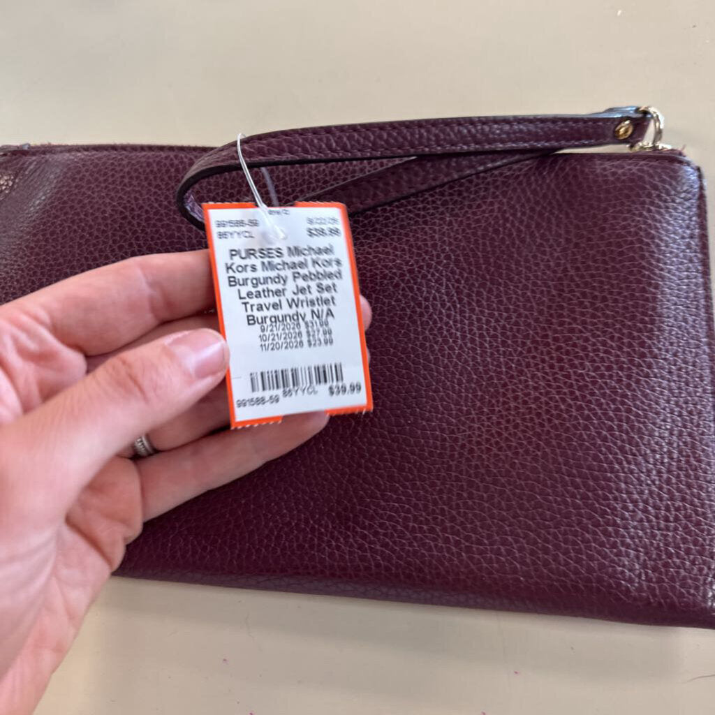 Michael Kors Burgundy Pebbled Leather Jet Set Travel Wristlet
