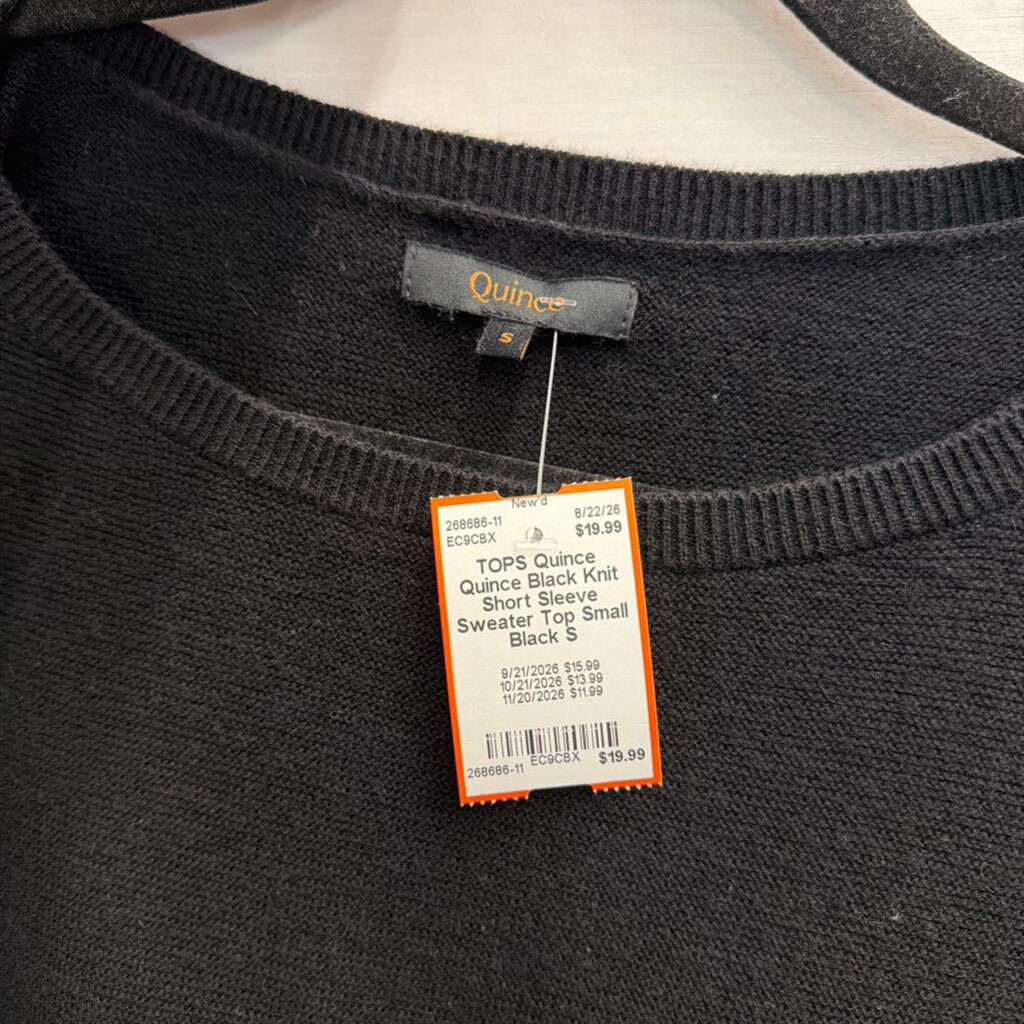 Quince Black Knit Short Sleeve Sweater Top Small